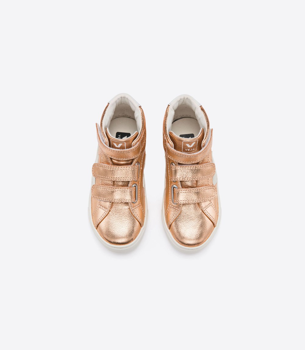 Veja Sneakers Barn - Esplar Mid Velcro Läder - Guld/Vita - 301826-JTY